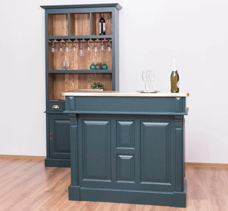 Bar-Set bestehend aus Empfangstheke| Bartresen und Buffetschrank mit Glashalterungen