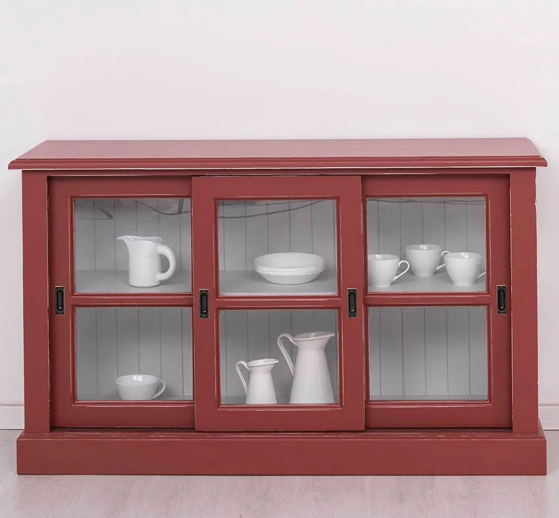 Vitrine | Kommode aus Massivholz mit Schiebetüren | Geschirrschrank