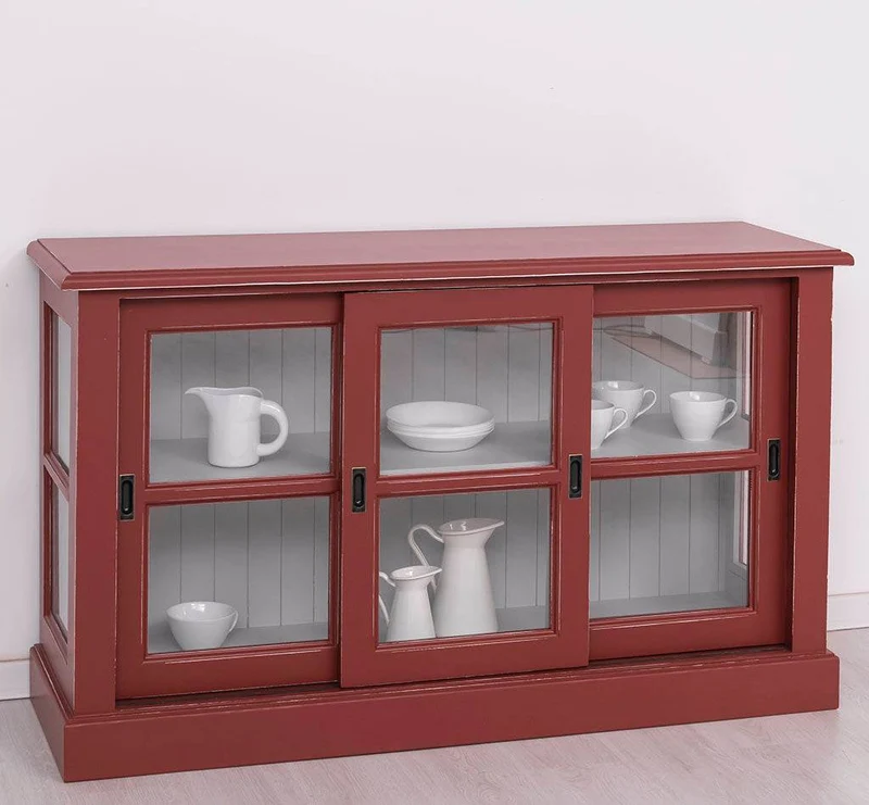 Vitrine | Kommode aus Massivholz mit Schiebetüren | Geschirrschrank