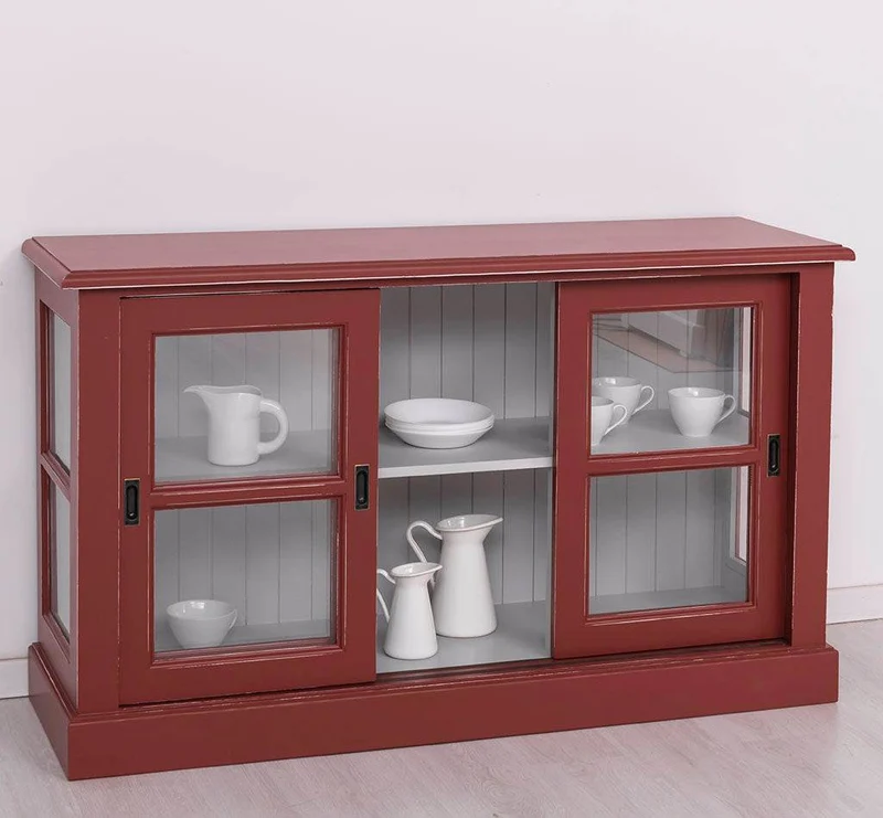 Vitrine | Kommode aus Massivholz mit Schiebetüren | Geschirrschrank