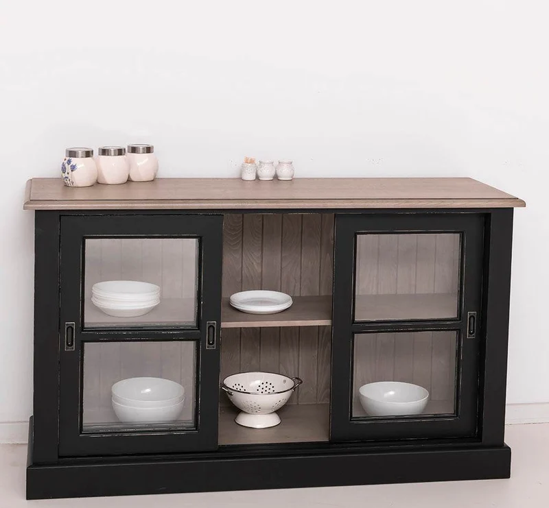 Vitrine | Kommode aus Massivholz mit Schiebetüren | Geschirrschrank