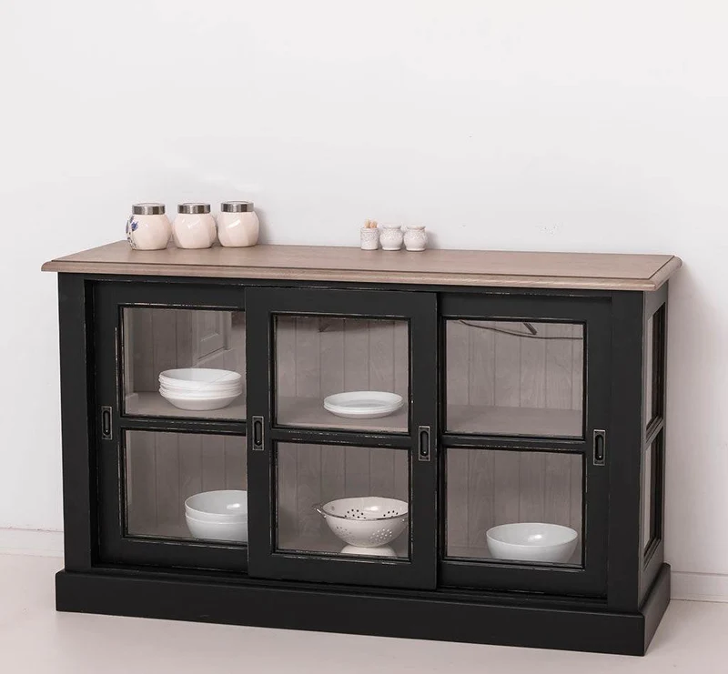 Vitrine | Kommode aus Massivholz mit Schiebetüren | Geschirrschrank