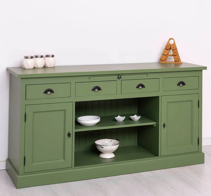 Sideboard aus Massivholz mit 4 Schubladen und 2 Türen und mittigem Auszug