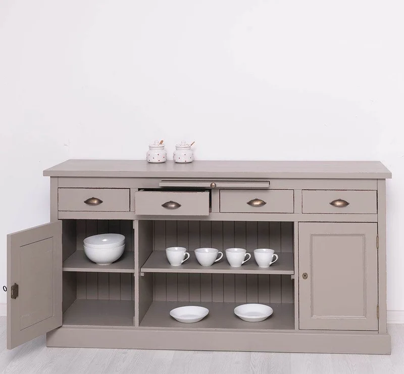 Sideboard aus Massivholz mit 4 Schubladen und 2 Türen und mittigem Auszug