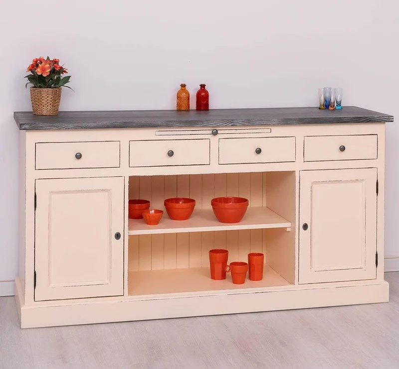 Sideboard aus Massivholz mit 4 Schubladen und 2 Türen und mittigem Auszug