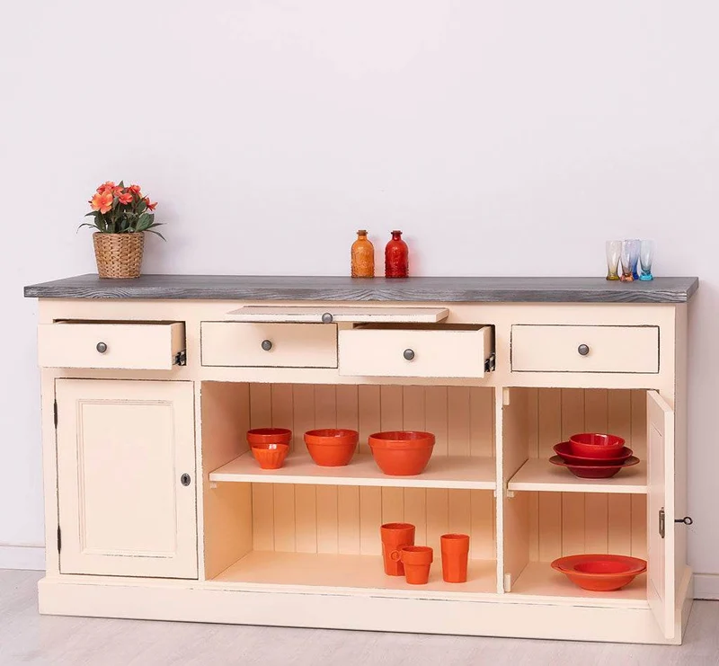 Sideboard aus Massivholz mit 4 Schubladen und 2 Türen und mittigem Auszug