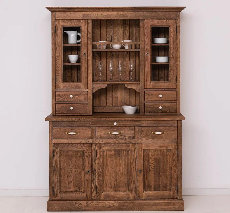 Küchen- und Buffetschrank aus massiver Eiche | Geschirrschrank mit 7 Schubladen und 5 Türen