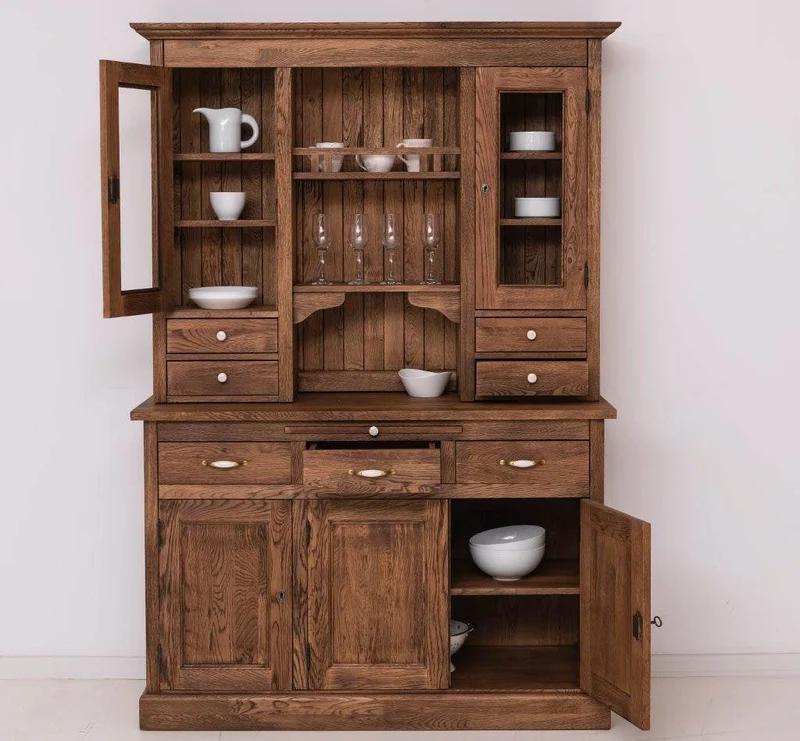 Küchen- und Buffetschrank aus massiver Eiche | Geschirrschrank mit 7 Schubladen und 5 Türen