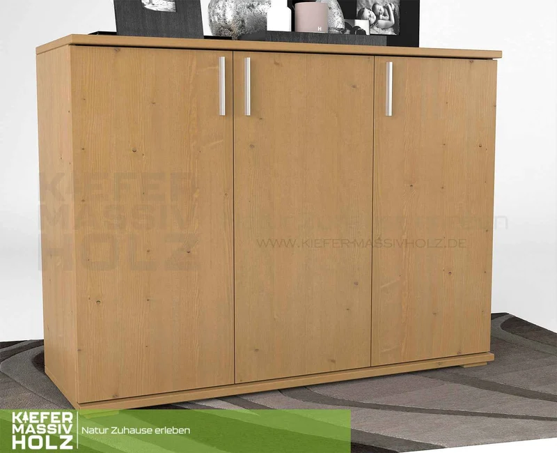 Nobis Kommode 120 Bio Kiefer | 3-türiges Sideboard aus 100% massivem Kiefernholz