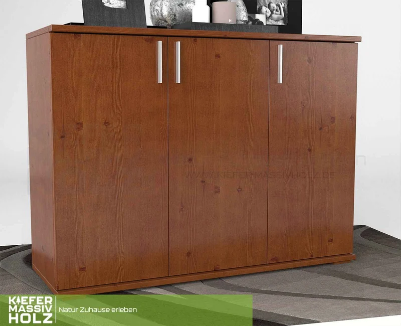 Nobis Kommode 120 Bio Kiefer | 3-türiges Sideboard aus 100% massivem Kiefernholz