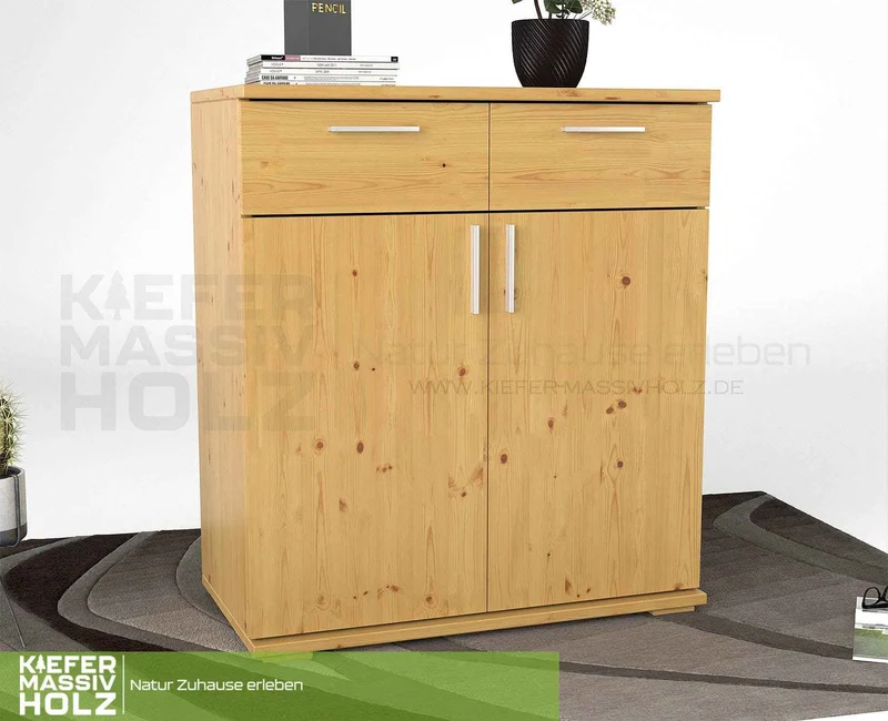 Nobis Kommode Massivholz 90-er | Anrichte | 2-Schubladen & 2-Türig | 100% Bio Kiefer