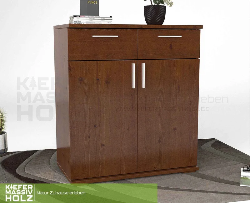 Nobis Kommode Massivholz 90-er | Anrichte | 2-Schubladen & 2-Türig | 100% Bio Kiefer