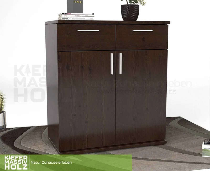 Nobis Kommode Massivholz 90-er | Anrichte | 2-Schubladen & 2-Türig | 100% Bio Kiefer