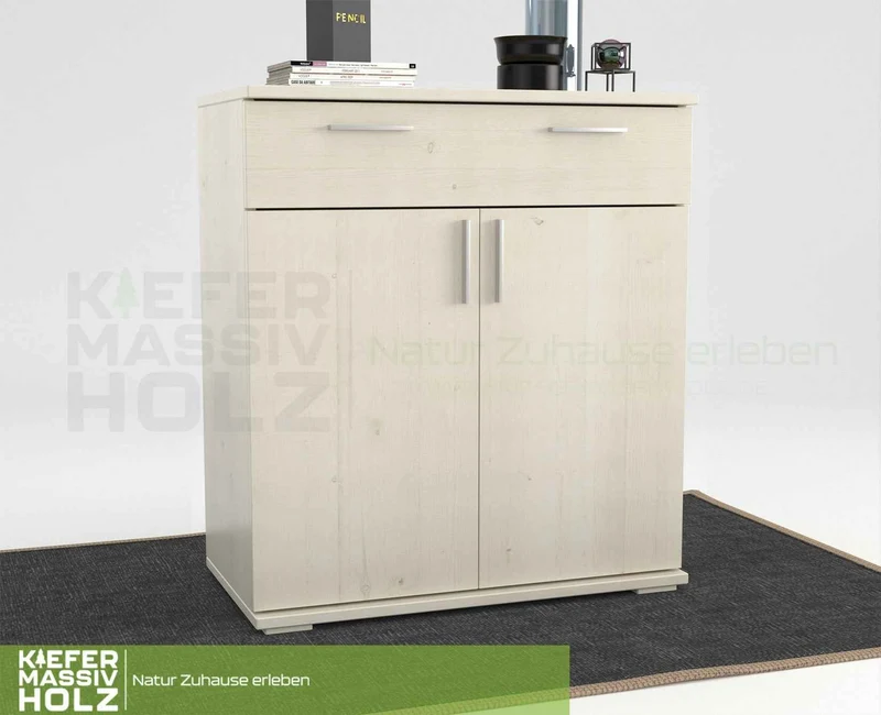Nobis Kommode 100% Bio Kiefer | Sideboard mit 1-Schublade und 2-Türen | 90cm hoch