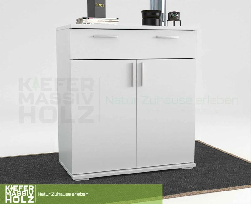 Nobis Kommode 100% Bio Kiefer | Sideboard mit 1-Schublade und 2-Türen | 90cm hoch