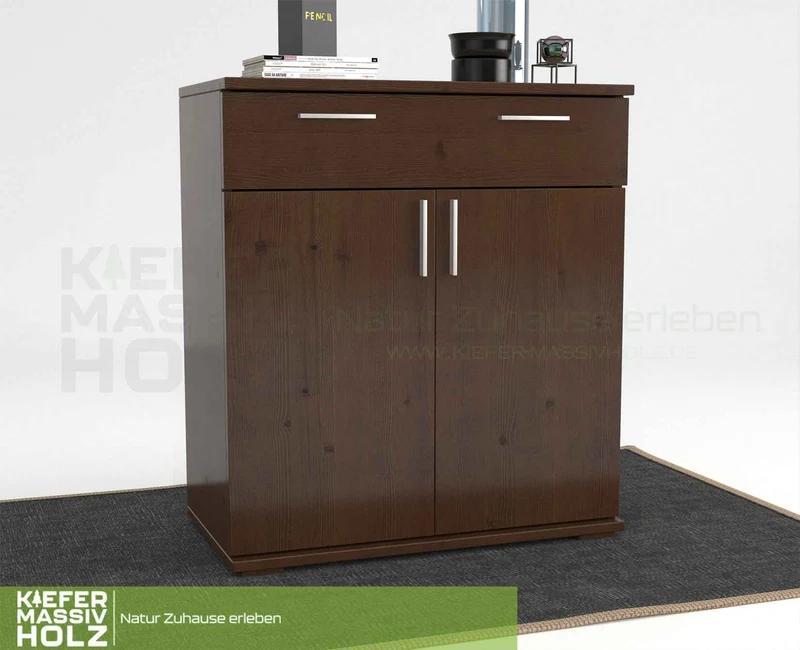 Nobis Kommode 100% Bio Kiefer | Sideboard mit 1-Schublade und 2-Türen | 90cm hoch