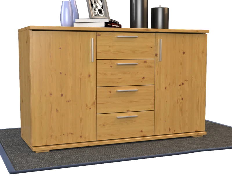 Nobis Kommode aus Massivholz | Sideboard mit 4 Schubladen und 2 Türen | 100% Bio Kiefer Massivholz