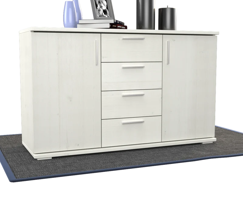 Nobis Kommode aus Massivholz | Sideboard mit 4 Schubladen und 2 Türen | 100% Bio Kiefer Massivholz
