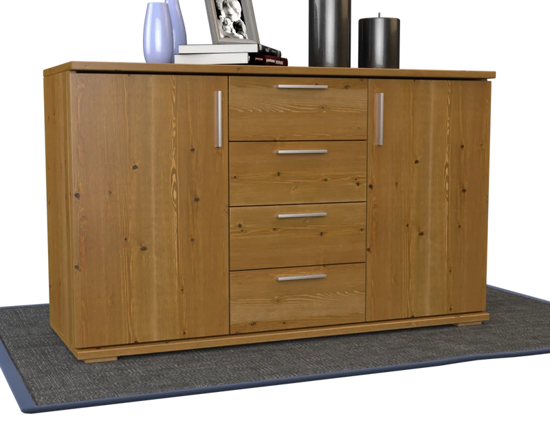 Nobis Kommode aus Massivholz | Sideboard mit 4 Schubladen und 2 Türen | 100% Bio Kiefer Massivholz
