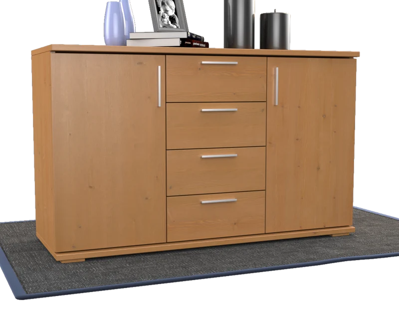 Nobis Kommode aus Massivholz | Sideboard mit 4 Schubladen und 2 Türen | 100% Bio Kiefer Massivholz
