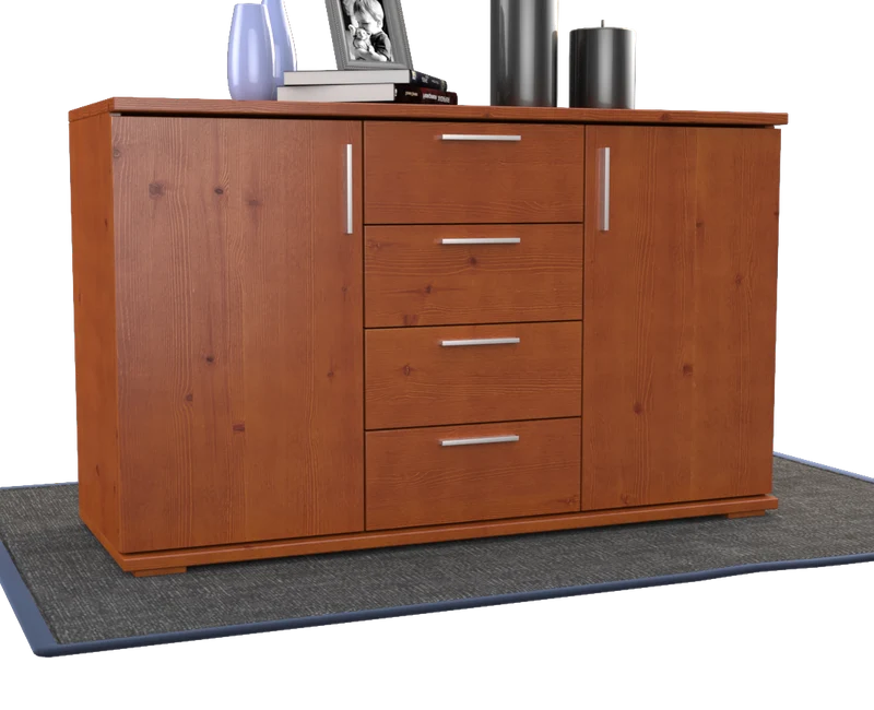 Nobis Kommode aus Massivholz | Sideboard mit 4 Schubladen und 2 Türen | 100% Bio Kiefer Massivholz