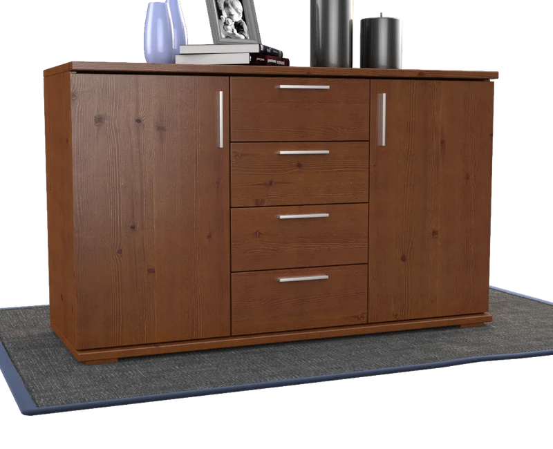 Nobis Kommode aus Massivholz | Sideboard mit 4 Schubladen und 2 Türen | 100% Bio Kiefer Massivholz