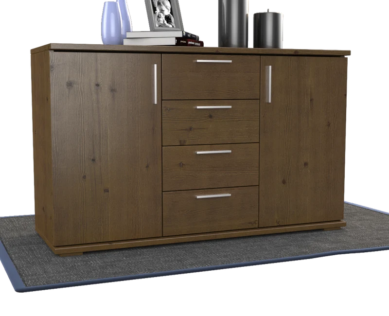 Nobis Kommode aus Massivholz | Sideboard mit 4 Schubladen und 2 Türen | 100% Bio Kiefer Massivholz
