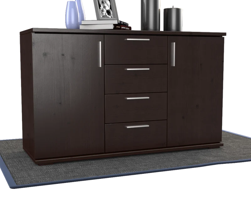 Nobis Kommode aus Massivholz | Sideboard mit 4 Schubladen und 2 Türen | 100% Bio Kiefer Massivholz