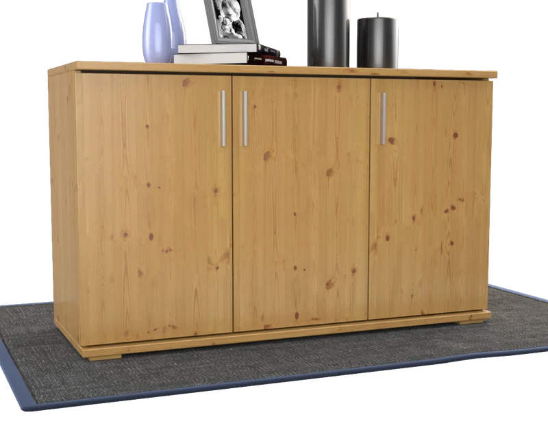Nobis Kommode Bio Kiefer Massivholz | 3-Türig Sideboard mit Regalböden aus 100% Bio Kiefer
