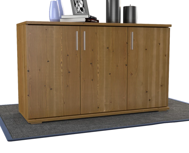 Nobis Kommode Bio Kiefer Massivholz | 3-Türig Sideboard mit Regalböden aus 100% Bio Kiefer