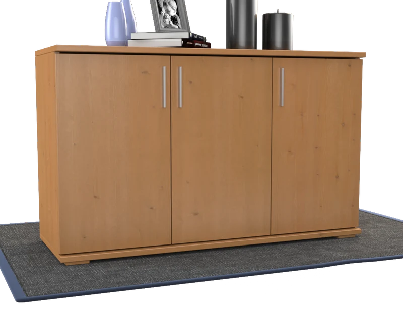Nobis Kommode Bio Kiefer Massivholz | 3-Türig Sideboard mit Regalböden aus 100% Bio Kiefer