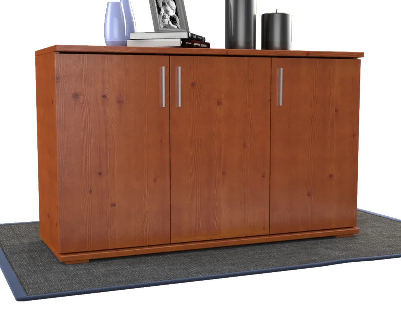 Nobis Kommode Bio Kiefer Massivholz | 3-Türig Sideboard mit Regalböden aus 100% Bio Kiefer
