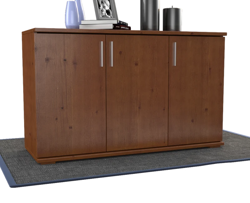 Nobis Kommode Bio Kiefer Massivholz | 3-Türig Sideboard mit Regalböden aus 100% Bio Kiefer