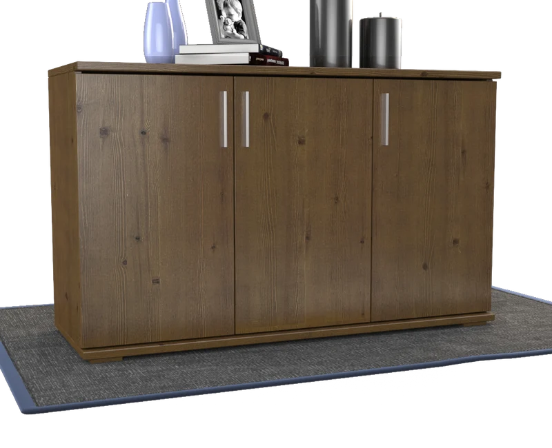 Nobis Kommode Bio Kiefer Massivholz | 3-Türig Sideboard mit Regalböden aus 100% Bio Kiefer
