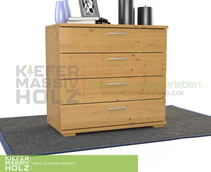 Nobis Kommode aus Kiefer Massivholz | Sideboard Anrichte mit 4 Schubladen aus 100% Bio Holz