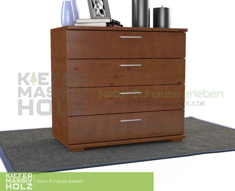 Nobis Kommode aus Kiefer Massivholz | Sideboard Anrichte mit 4 Schubladen aus 100% Bio Holz