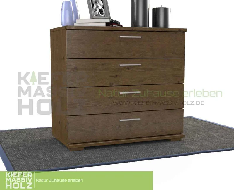 Nobis Kommode aus Kiefer Massivholz | Sideboard Anrichte mit 4 Schubladen aus 100% Bio Holz