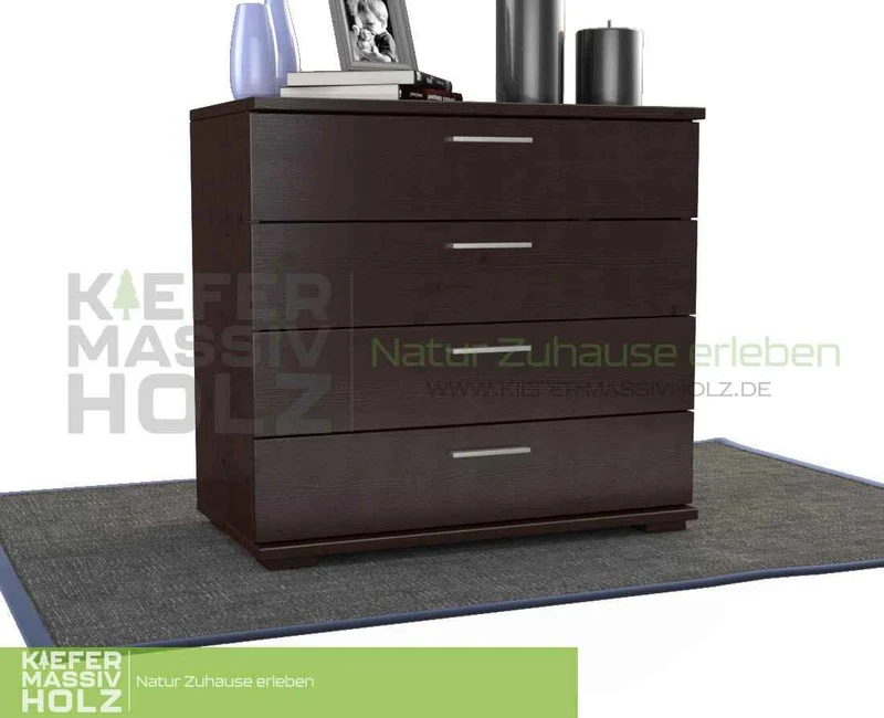 Nobis Kommode aus Kiefer Massivholz | Sideboard Anrichte mit 4 Schubladen aus 100% Bio Holz