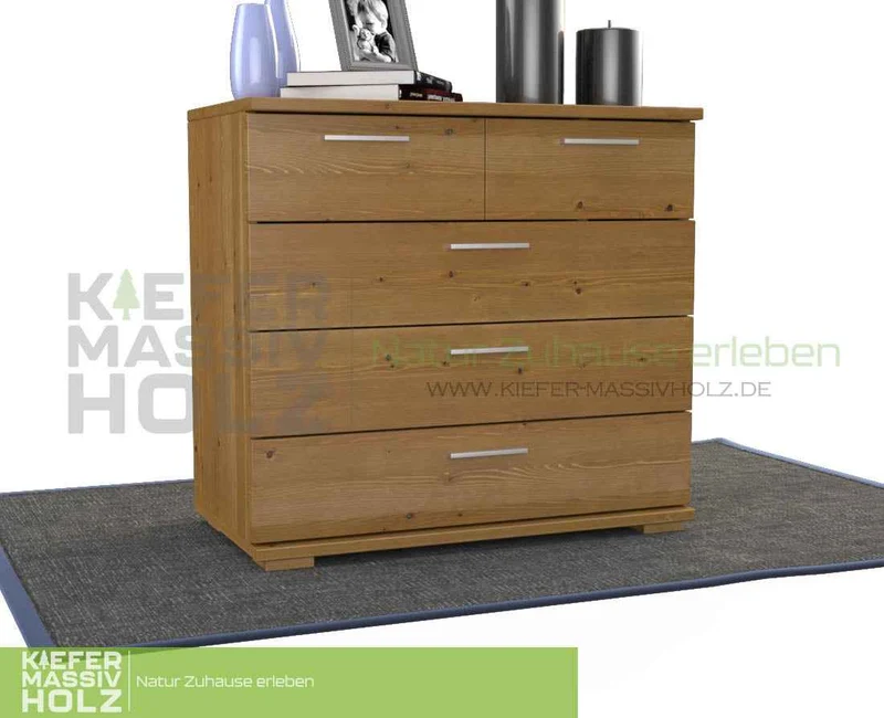 Nobis Kommode 100% Bio Kiefer | Sideboard mit 5 Schubladen aus massivem Holz