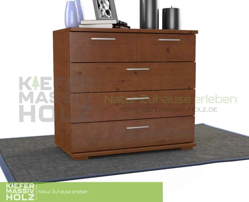 Nobis Kommode 100% Bio Kiefer | Sideboard mit 5 Schubladen aus massivem Holz