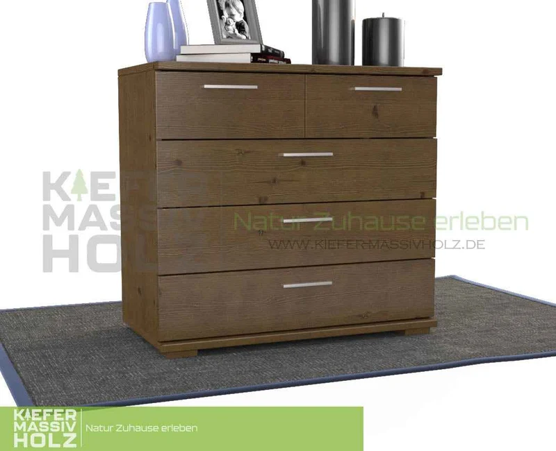 Nobis Kommode 100% Bio Kiefer | Sideboard mit 5 Schubladen aus massivem Holz