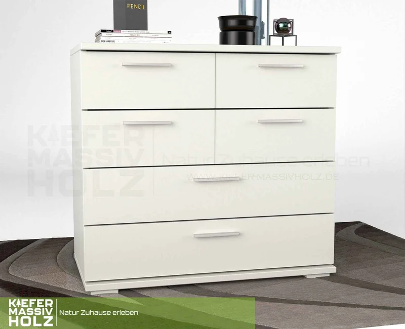 Nobis Kommode Bio Kiefer Massivholz | Sideboard mit 4 kleinen und 2 großen Schubladen | Anrichte aus 100% Bio Kiefer