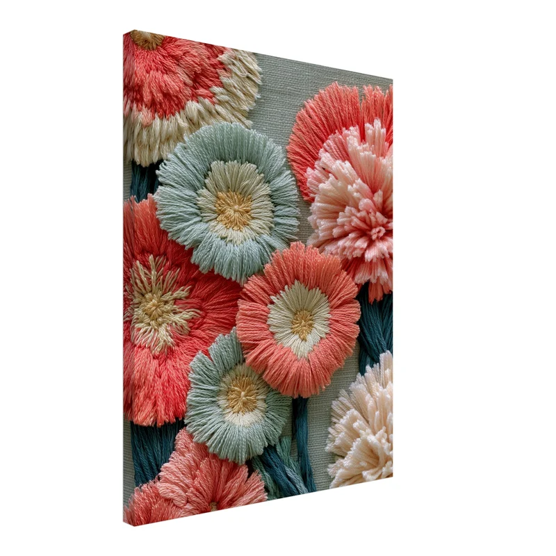 Stickerei Blumen Pastell Leinwand