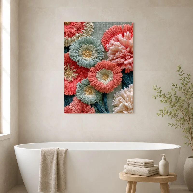 Stickerei Blumen Pastell Leinwand