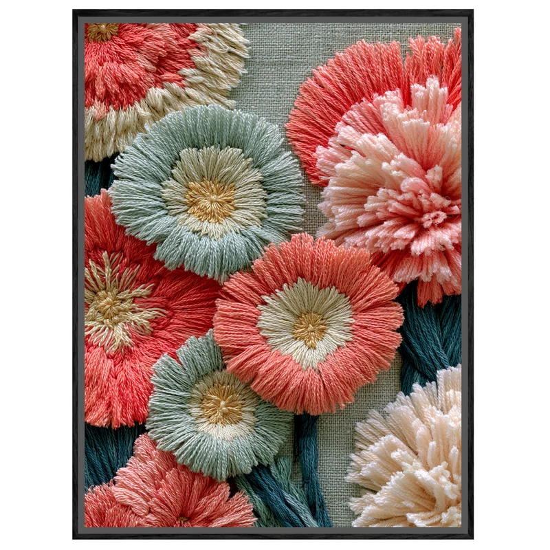 Stickerei Blumen Pastell Leinwand