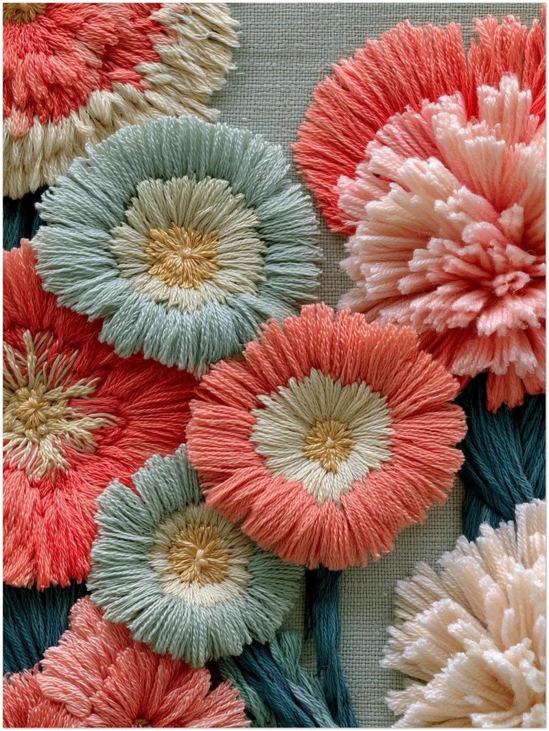 Stickerei Blumen Pastell Poster