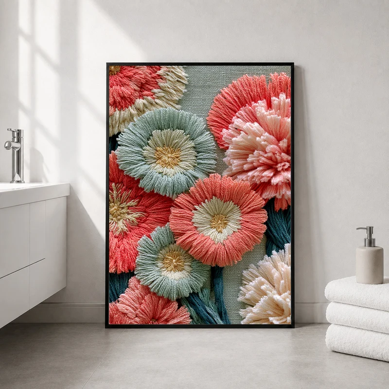 Stickerei Blumen Pastell Poster