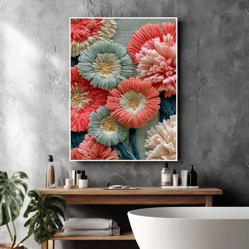 Stickerei Blumen Pastell Poster