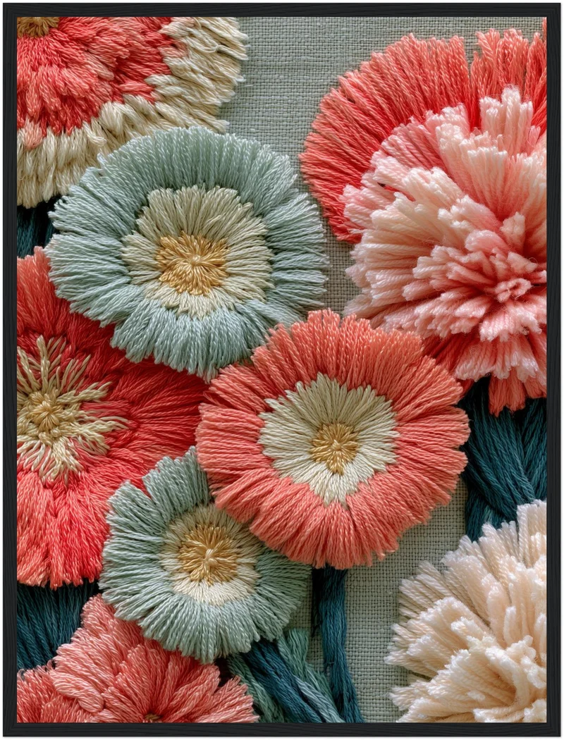 Stickerei Blumen Pastell Poster