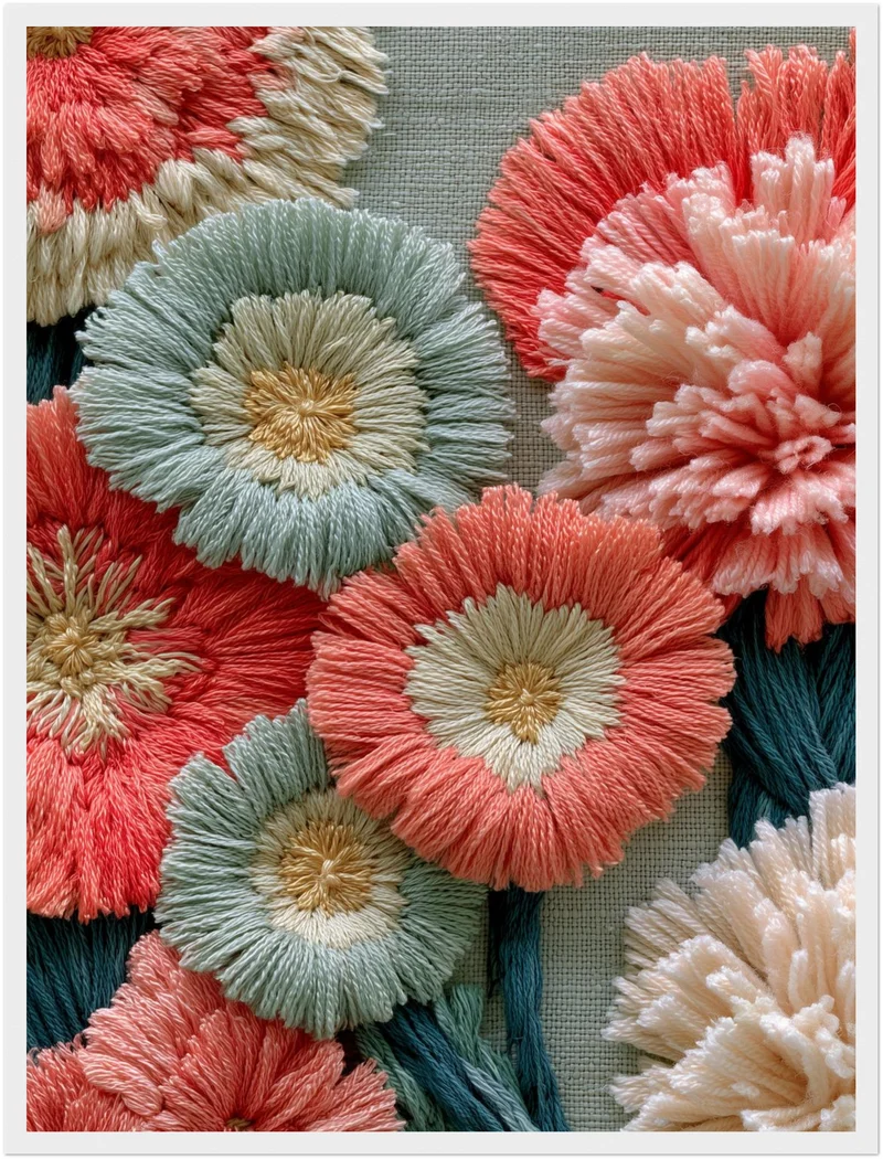 Stickerei Blumen Pastell Poster